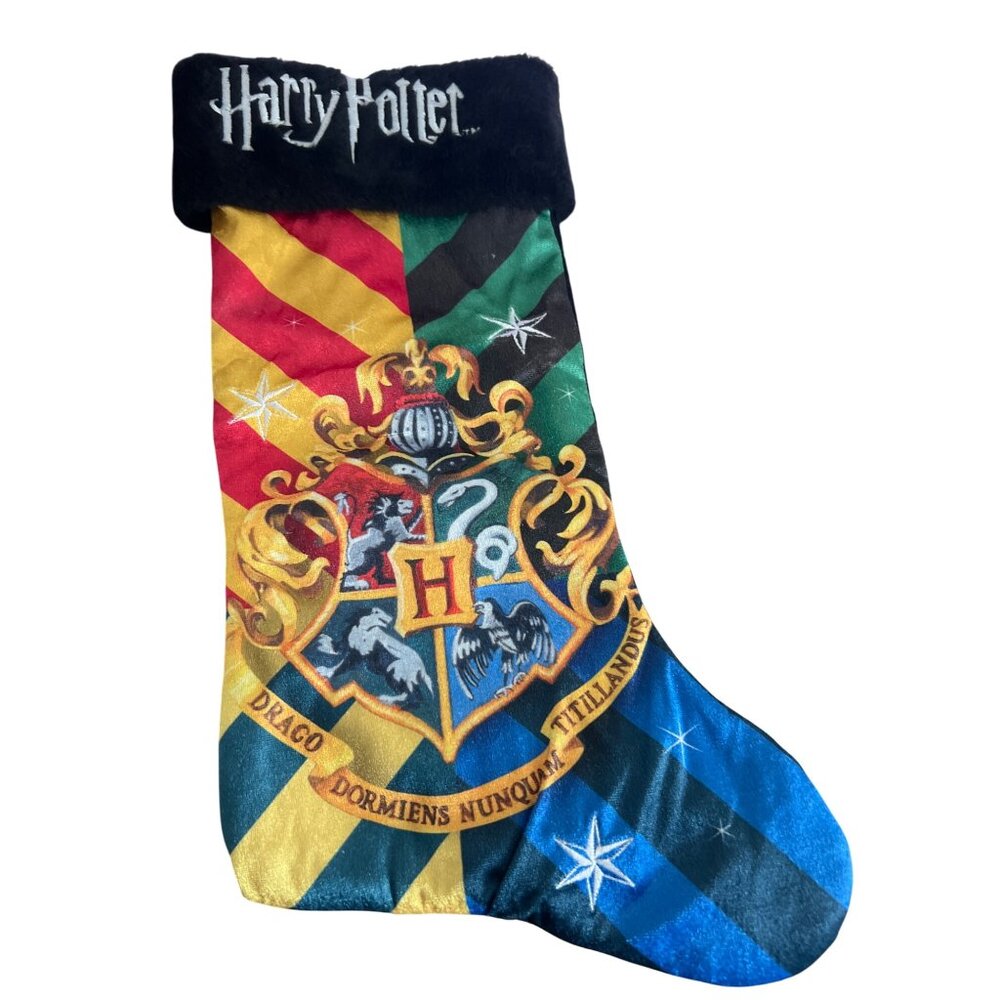 Harry Potter Hogwarts Crest Christmas Stocking Faux Fur Houses Embroidered 18.5"